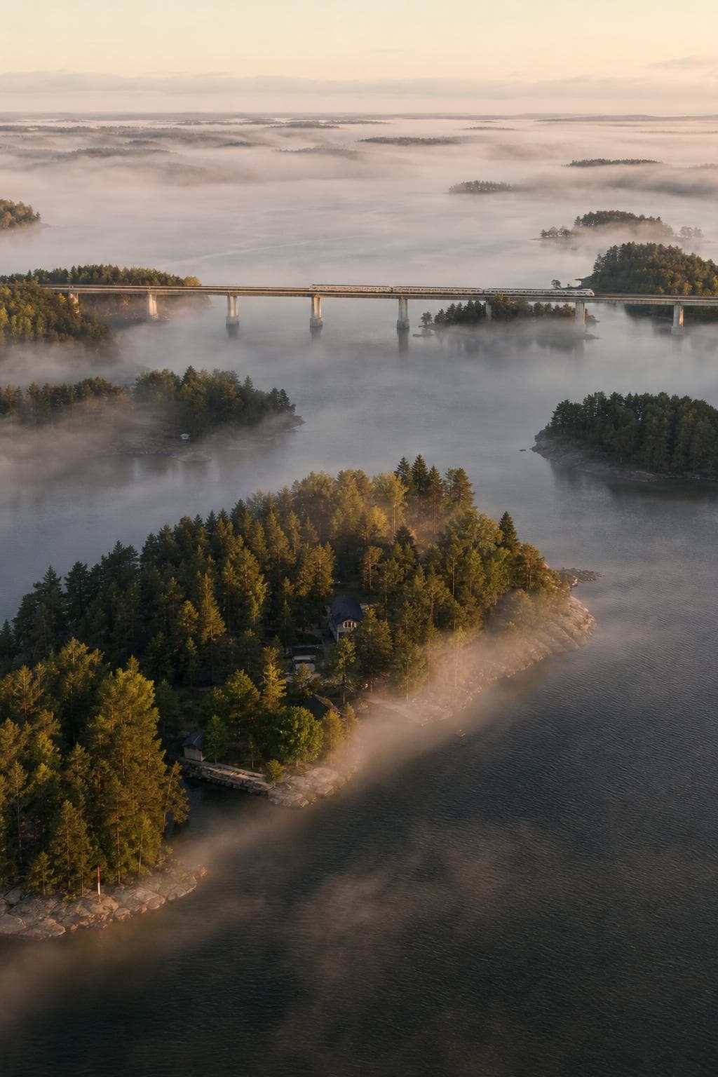 Finnish archipelago landscape near a rail journey
