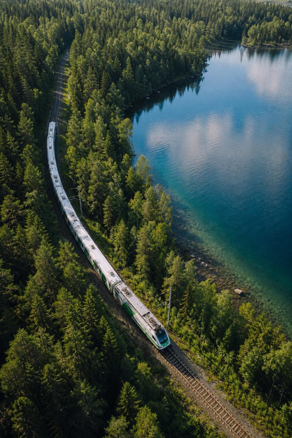 Lake landscape in Finland on a long-distance rail route